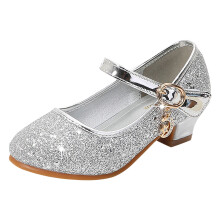 Girls Princess PU Sequins Boots Silver – Lightweight Party Dress Shoes, Comfortable Sole, Compatible with Toddler Sizes 27