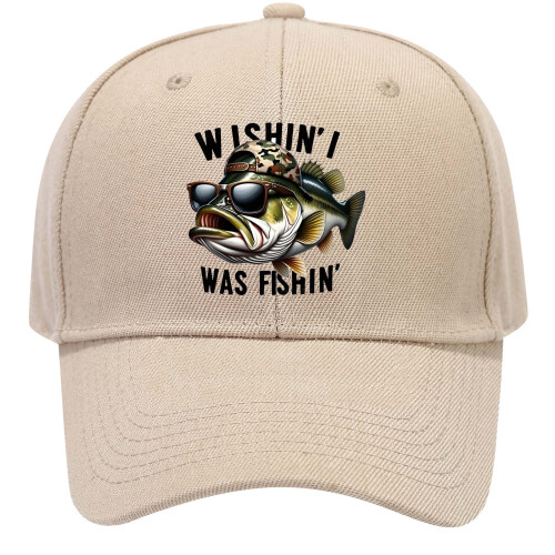 Αστείο καπέλο μπέιζμπολ "Wishing I Was Fishin'", 100% πολυεστέρας, ελαφρύ και άνετο – ιδανικό 1