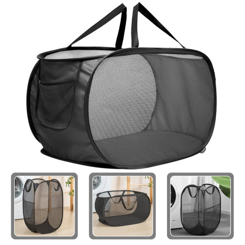 Panier à linge pliable noir avec poignées (1 pièce)