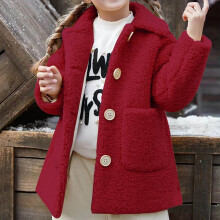 Girls Fleece Long Coat Tollder Kids Solid Color Winter Fleece Outwear Windproof Warm Lapel Clothes Jacket for 2-9Years