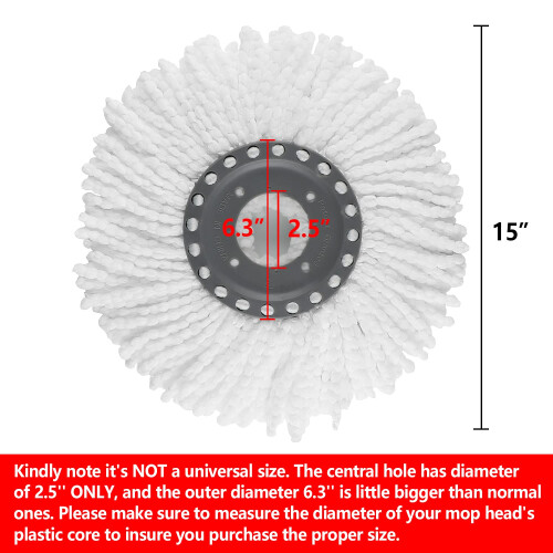3 Pack Premium Replacement Mop Heads Refill for 360? Rotating Round Spin Magic Mop Microfibre, White 1