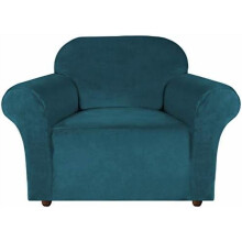Stretch Velvet Chair Cover – Deep Teal, Elastic Hem