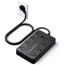 Predlžovací kábel s 1,5 m, 8 zásuviek, 6 USB, 1 USB-C, čierny
