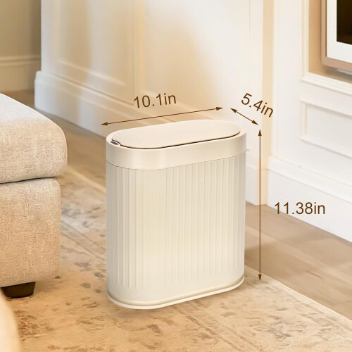 Lixeira estreita de plástico bege com sensor de movimento, 7,5L