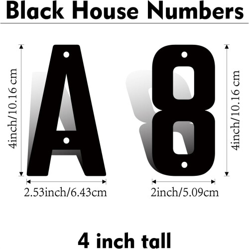 Números e letras de metal preto de 4 polegadas para residências 1