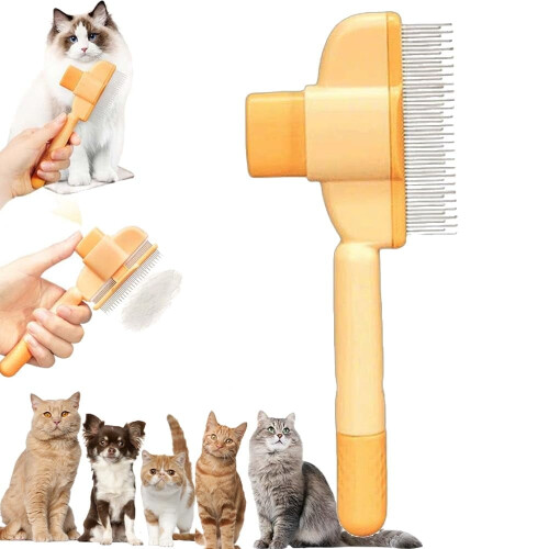 Cat Comb Self-Cleaning Grooming Brush Yellow