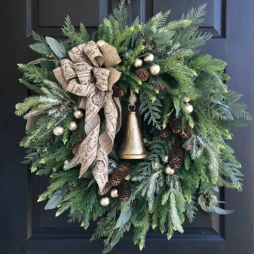 20" Artificial Christmas Wreath with Pinecones, Bell & Bow
