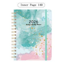 Agenda semanal/mensal 2026, 15,5 x 21,5 cm, encadernação com espiral dupla.