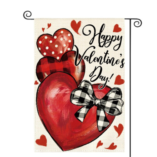 Gartenflagge zum Valentinstag, Jute, doppelseitig, Mini