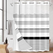 Black Polyester Shower Curtain with Clear Top & Open