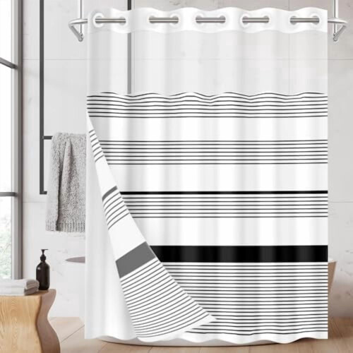 Black Polyester Shower Curtain with Clear Top & Open