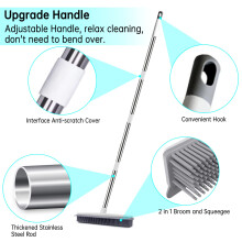 2 in 1 Rubber Broom with Squeegee Edge, Carpet Brush with Adjustable Long Handle Outdoor Soft Push Broom for Pet Cat Dog Hair Removal Carpet Kitchen