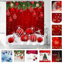 Weihnachtlicher Duschvorhang, roter Hintergrund, wasserdicht, 71 x 35,5 cm