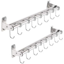 Estante para ollas de pared cromado con doble barra y 8 ganchos (paquete incluido)
