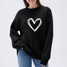 Dames sweatshirt met ronde hals voor Valentijnsdag, lange mouwen, pullover zonder capuchon, losse pasvorm, effen mouwen met hartjesprint, zacht en