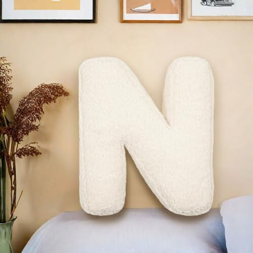 N-shaped plush initial pillow for bed or sofa