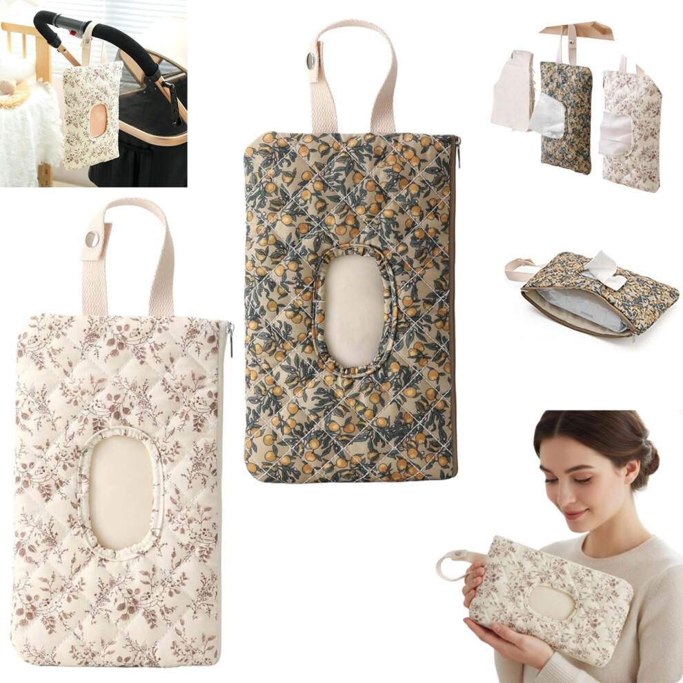 Floral quilted baby wipe holder with lanyard 1 pack