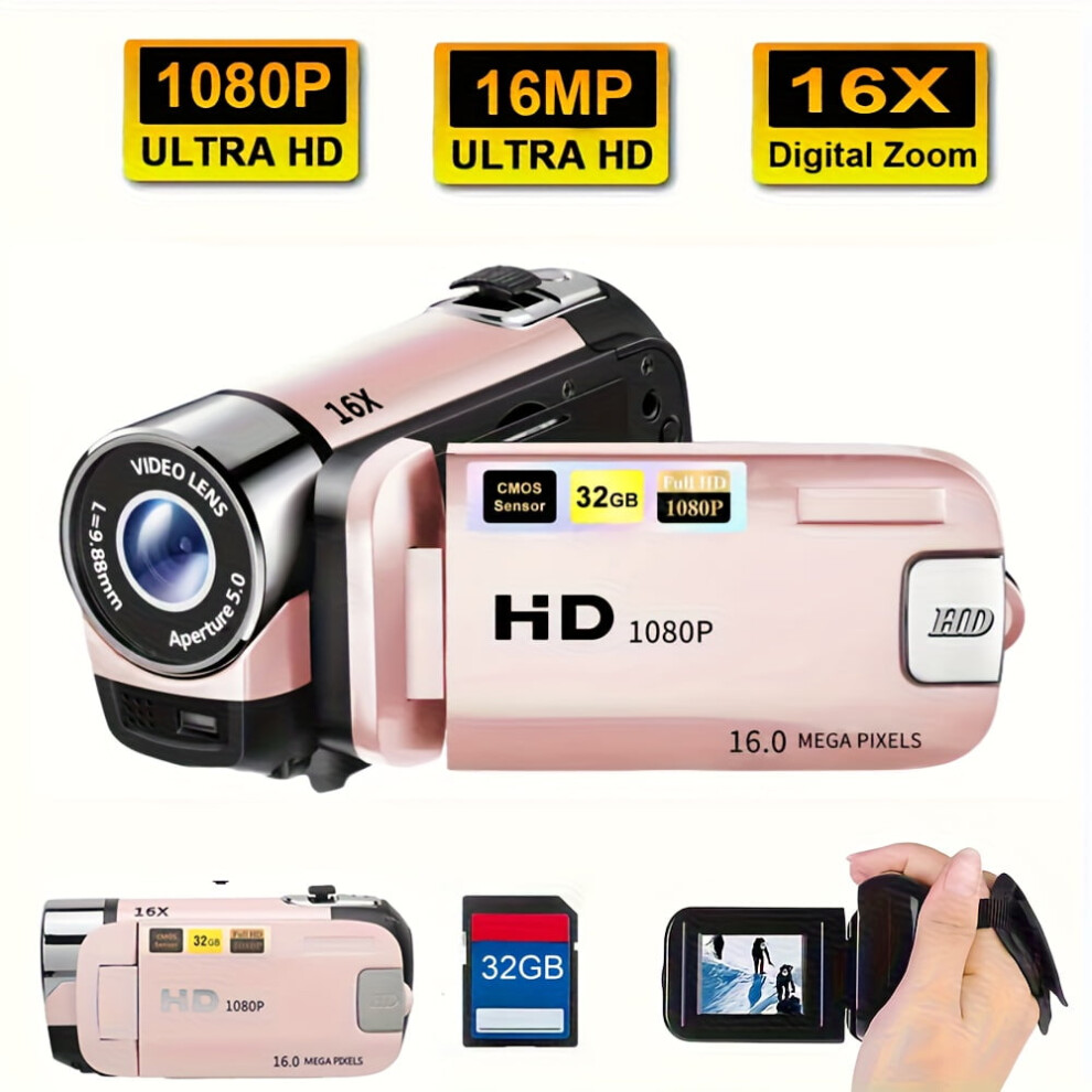 1080P Camcorder With 270 Flip Screen, 16X Zoom & 32Gb Card 9058772208774