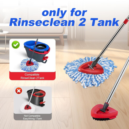 Sgizoku 8PCS Mop Refills with Handle Compatible with Viledar H2PrO System Spin RinseClean 2Tank:4 Microfiber Refills+2 Brushes+1 Spin Mop Base+1 Mop 1