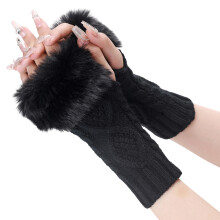 Fashion Fingerless Knit Gloves Breathable Decorative Arm-Black