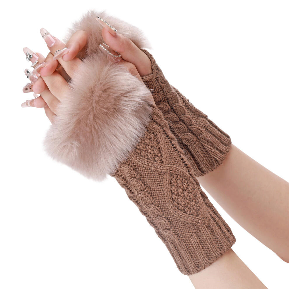 Elegant Rhombic Knitted Fingerless Arm Warmer Acrylic-khaki