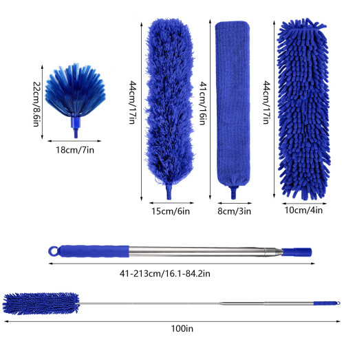 Feather Duster,7 PCS Extendable Duster with Extension Pole Up to 100 Inch, Reusable Bendable Cobweb, Washable Long Duster for Cleaning Ceiling 2