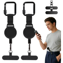 Correa retráctil para teléfono con clip para cinturón – Negra, 60 cm