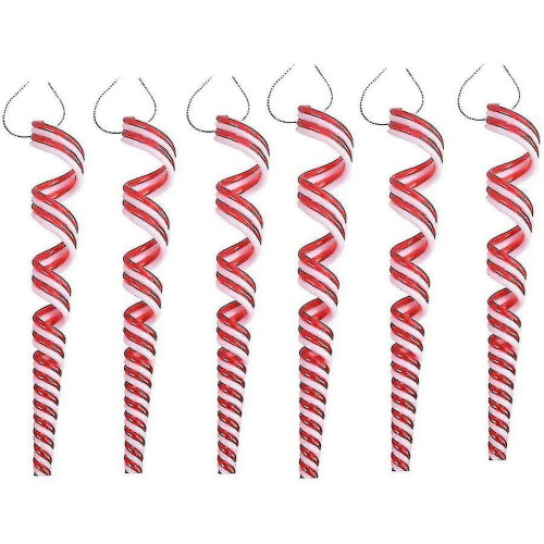 Set van 6 rood-witte lolly-kerstboomversieringen