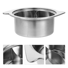Olla de acero inoxidable de doble compartimento con tapa.