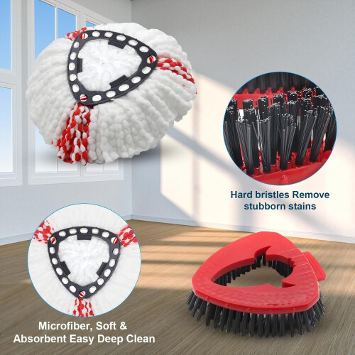 Spin Mop Head Replacement Compatibility with Vileda All Turbo System, 2 Microfiber Mop Refill+1 Handle+1Base+1 Cleaning Brush Comb, Shower Floor 1