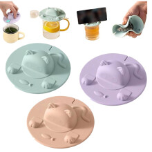 Couvercle de tasse en silicone à motif tête de chat avec fente pour sachet de thé, lot de 3