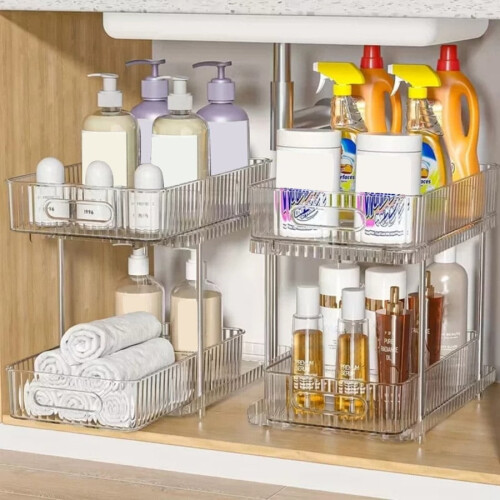Ensemble de 2 bacs de rangement transparents pour sous-évier