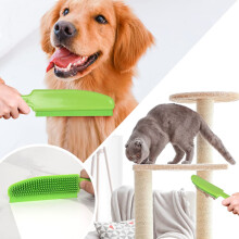 Long Handle Rubber Broom with Squeegee, Rubber Sweeping Brush and Pet Hair Removal Brush Set Indoor Use for Pet Hair Carpet Floor Sofa Window,