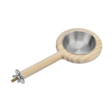 Stainless Steel Feeding Cup Wooden Bird Feeder Perch-1 piece