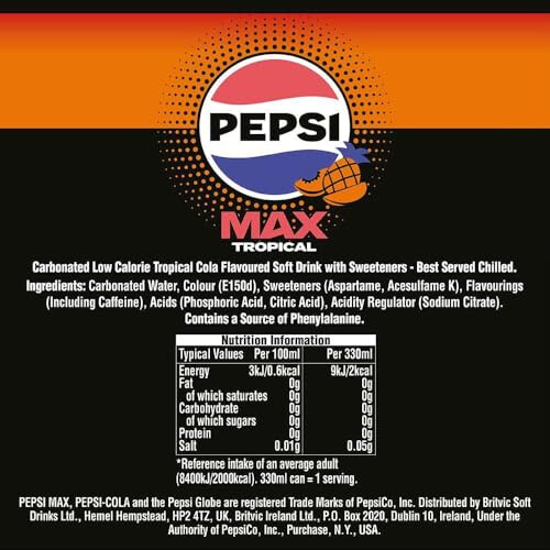 Pepsi Pepsi Max Tropical, 330ml Cans (Pack of 24) 1