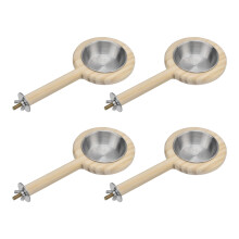 Wooden Stand Pet Bird Feeding Cup Perch Feeder With-4 pieces