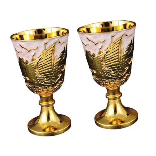 2Pcs Elegant Drinking Vessels With High Foot-golden white