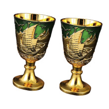 2Pcs Modern High Foot Drinkware Items With A-golden green
