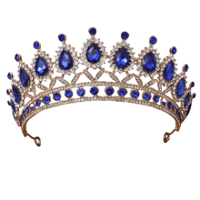 Diadema da sposa blu con cristalli e pietre preziose.