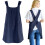 Abito grembiule da donna in cotone e lino blu navy con 2 1