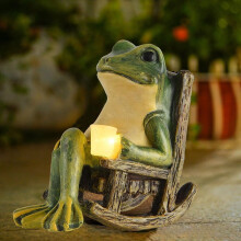 Solar Frog Garden Statue with LED Light, Resin Outdoor Decor
