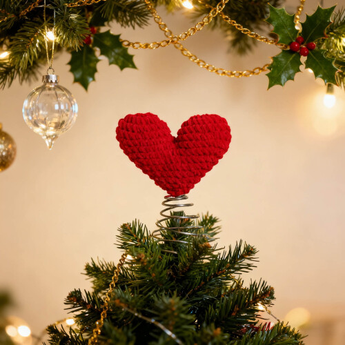 Knitted Heart Christmas Tree Topper 2