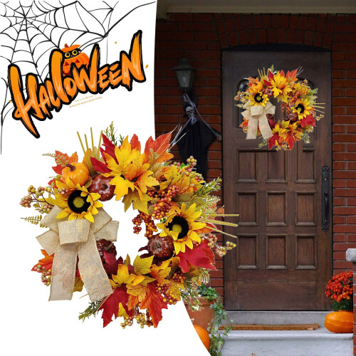 Sunflower Pumpkin Fall Wreath 18 inch
