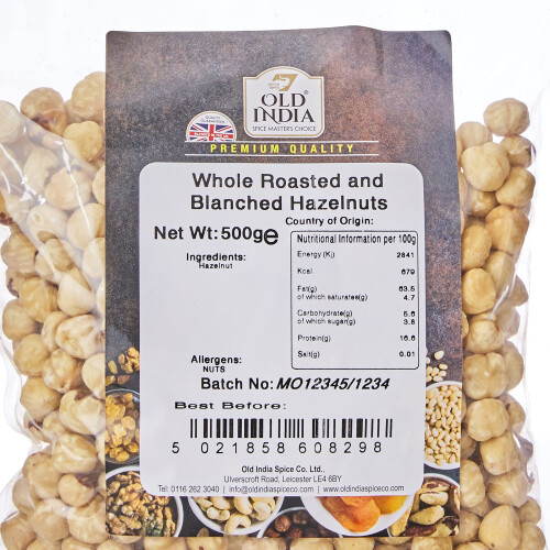 Old India Whole Roasted and Blanched Hazelnuts 500g 1