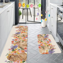 Easter Kitchen Rug Set of 2 – Watercolor Bunny & Floral,