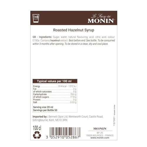 Monin Roasted Hazelnut Syrup - 1ltr Bottle 1
