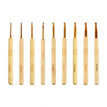 Conjunto de 9 agulhas de crochê com cabo de madeira, 2,0–6,0 mm