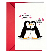 Cartão de aniversário com pinguim, design romântico, pacote com 1 unidade.
