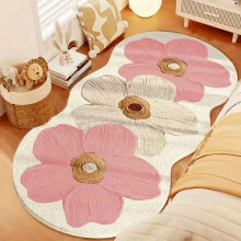 Flower Pattern Faux Wool Rug – Non-Slip, Washable, Pink