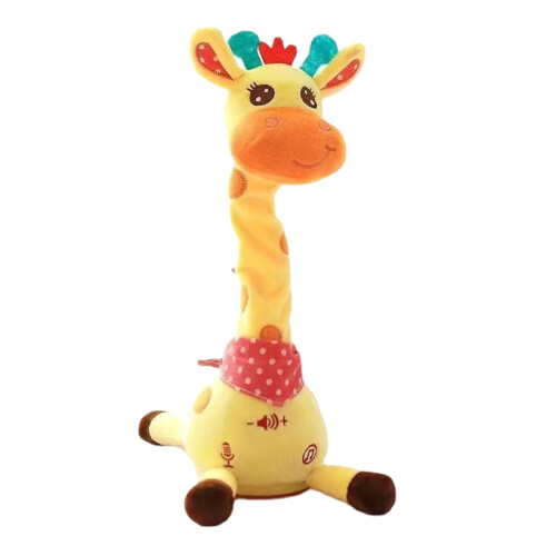 Girafa de pelúcia dançante com controle de volume e música.